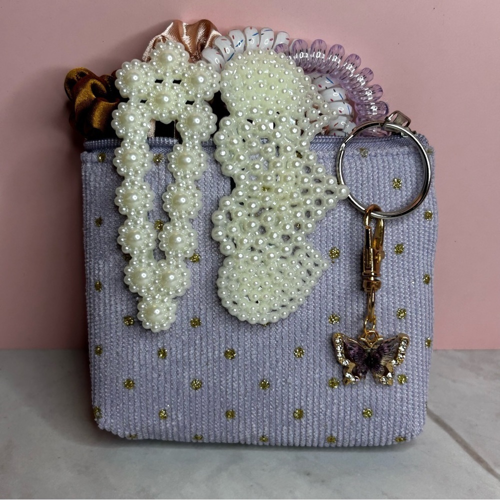 8 Piece Hair Accessories with Storage Pouch and Dazzling Butterfly Keychain